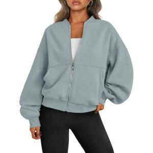 imageTrendy Queen Womens Zip Up Sweatshirts Jackets Oversized Fall Outfits Winter Clothes Hoodies with Pockets Y2k 2024 FashionLightgreen