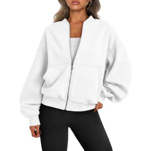imageTrendy Queen Womens Zip Up Sweatshirts Jackets Oversized Fall Outfits Winter Clothes Hoodies with Pockets Y2k 2024 FashionWhite