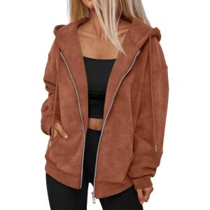 imageTrendy Queen Zip Up Hoodies for Women Acid Wash Oversized Sweatshirts Fall Cute Y2k Clothes Winter Jackets Vintage StreetwearBrown