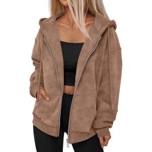 imageTrendy Queen Zip Up Hoodies for Women Acid Wash Oversized Sweatshirts Fall Cute Y2k Clothes Winter Jackets Vintage StreetwearCoffee