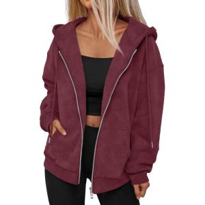imageTrendy Queen Zip Up Hoodies for Women Acid Wash Oversized Sweatshirts Fall Cute Y2k Clothes Winter Jackets Vintage StreetwearWinered