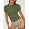 imageTrendy Queen Womens Basic TShirts Scoop Neck Short Sleeve Crop Tops Cute Summer Tops Slim Fit Tees Y2k Clothing 2025Army Green