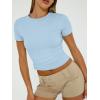imageTrendy Queen Womens Basic TShirts Scoop Neck Short Sleeve Crop Tops Cute Summer Tops Slim Fit Tees Y2k Clothing 2025Baby Blue
