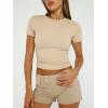 imageTrendy Queen Womens Basic TShirts Scoop Neck Short Sleeve Crop Tops Cute Summer Tops Slim Fit Tees Y2k Clothing 2025Beige