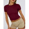 imageTrendy Queen Womens Basic TShirts Scoop Neck Short Sleeve Crop Tops Cute Summer Tops Slim Fit Tees Y2k Clothing 2025Burgundy