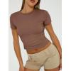 imageTrendy Queen Womens Basic TShirts Scoop Neck Short Sleeve Crop Tops Cute Summer Tops Slim Fit Tees Y2k Clothing 2025Coffee