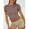 imageTrendy Queen Womens Basic TShirts Scoop Neck Short Sleeve Crop Tops Cute Summer Tops Slim Fit Tees Y2k Clothing 2025Coffee Grey