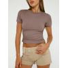 imageTrendy Queen Womens Basic TShirts Scoop Neck Short Sleeve Crop Tops Cute Summer Tops Slim Fit Tees Y2k Clothing 2025Coffee Grey