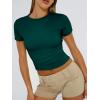 imageTrendy Queen Womens Basic TShirts Scoop Neck Short Sleeve Crop Tops Cute Summer Tops Slim Fit Tees Y2k Clothing 2025Dark Green
