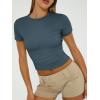imageTrendy Queen Womens Basic TShirts Scoop Neck Short Sleeve Crop Tops Cute Summer Tops Slim Fit Tees Y2k Clothing 2025Haze Blue
