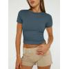 imageTrendy Queen Womens Basic TShirts Scoop Neck Short Sleeve Crop Tops Cute Summer Tops Slim Fit Tees Y2k Clothing 2025Haze Blue