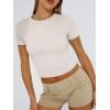 imageTrendy Queen Womens Basic TShirts Scoop Neck Short Sleeve Crop Tops Cute Summer Tops Slim Fit Tees Y2k Clothing 2025Light Apricot
