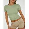 imageTrendy Queen Womens Basic TShirts Scoop Neck Short Sleeve Crop Tops Cute Summer Tops Slim Fit Tees Y2k Clothing 2025Light Green