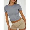 imageTrendy Queen Womens Basic TShirts Scoop Neck Short Sleeve Crop Tops Cute Summer Tops Slim Fit Tees Y2k Clothing 2025Light Grey