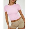 imageTrendy Queen Womens Basic TShirts Scoop Neck Short Sleeve Crop Tops Cute Summer Tops Slim Fit Tees Y2k Clothing 2025Light Pink