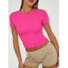 imageTrendy Queen Womens Basic TShirts Scoop Neck Short Sleeve Crop Tops Cute Summer Tops Slim Fit Tees Y2k Clothing 2025Neon Pink