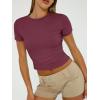 imageTrendy Queen Womens Basic TShirts Scoop Neck Short Sleeve Crop Tops Cute Summer Tops Slim Fit Tees Y2k Clothing 2025Wine Red