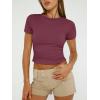 imageTrendy Queen Womens Basic TShirts Scoop Neck Short Sleeve Crop Tops Cute Summer Tops Slim Fit Tees Y2k Clothing 2025Wine Red