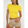 imageTrendy Queen Womens Basic TShirts Scoop Neck Short Sleeve Crop Tops Cute Summer Tops Slim Fit Tees Y2k Clothing 2025Yellow