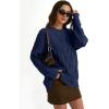 imageTrendy Queen Womens Oversized Cable Knit Crewneck SweatersNavy Blue