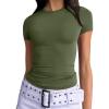 imageTrendy Queen Womens Basic TShirts Scoop Neck Short Sleeve Crop Tops Cute Summer Tops Slim Fit Tees Y2k Clothing 2025Army Green