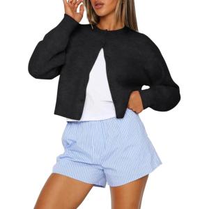 imageTrendy Queen Cropped Cardigan Sweaters for Women Lightweight Crop Cotton Knit Y2k Fall Outfits Fashion Clothes 2025Black