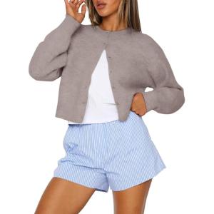 imageTrendy Queen Cropped Cardigan Sweaters for Women Lightweight Crop Cotton Knit Y2k Fall Outfits Fashion Clothes 2025Camel