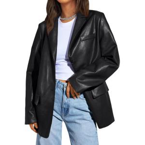 imageTrendy Queen Leather Jacket for Women Oversized Blazer Faux Suede Button Up Winter Coats Fashion Fall Outfits y2k 2025Black
