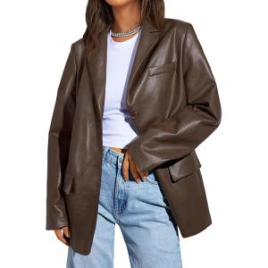 imageTrendy Queen Leather Jacket for Women Oversized Blazer Faux Suede Button Up Winter Coats Fashion Fall Outfits y2k 2025Brown
