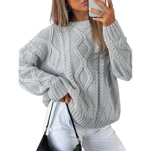 imageTrendy Queen Womens Oversized Cable Knit Crewneck SweatersHeather Grey