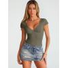 imageTrendy Queen Womens Deep VNeck Backless Tops Short Sleeve Slim Fit TShirts Basic Y2K Tops Bustier Corset Cami 2025Army Green