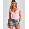 imageTrendy Queen Womens Deep VNeck Backless Tops Short Sleeve Slim Fit TShirts Basic Y2K Tops Bustier Corset Cami 2025Baby Pink