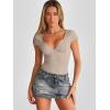 imageTrendy Queen Womens Deep VNeck Backless Tops Short Sleeve Slim Fit TShirts Basic Y2K Tops Bustier Corset Cami 2025Beige