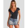 imageTrendy Queen Womens Deep VNeck Backless Tops Short Sleeve Slim Fit TShirts Basic Y2K Tops Bustier Corset Cami 2025Black