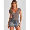 imageTrendy Queen Womens Deep VNeck Backless Tops Short Sleeve Slim Fit TShirts Basic Y2K Tops Bustier Corset Cami 2025Coffee Grey