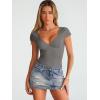 imageTrendy Queen Womens Deep VNeck Backless Tops Short Sleeve Slim Fit TShirts Basic Y2K Tops Bustier Corset Cami 2025Grey