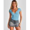 imageTrendy Queen Womens Deep VNeck Backless Tops Short Sleeve Slim Fit TShirts Basic Y2K Tops Bustier Corset Cami 2025Light Blue