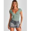 imageTrendy Queen Womens Deep VNeck Backless Tops Short Sleeve Slim Fit TShirts Basic Y2K Tops Bustier Corset Cami 2025Light Green