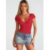 imageTrendy Queen Womens Deep VNeck Backless Tops Short Sleeve Slim Fit TShirts Basic Y2K Tops Bustier Corset Cami 2025Red