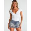 imageTrendy Queen Womens Deep VNeck Backless Tops Short Sleeve Slim Fit TShirts Basic Y2K Tops Bustier Corset Cami 2025White