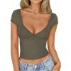 imageTrendy Queen Womens Deep VNeck Backless Tops Short Sleeve Slim Fit TShirts Basic Y2K Tops Bustier Corset Cami 2025Army Green