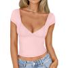 imageTrendy Queen Womens Deep VNeck Backless Tops Short Sleeve Slim Fit TShirts Basic Y2K Tops Bustier Corset Cami 2025Baby Pink