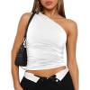 imageTrendy Queen Womens Going Out Tops Summer One Off Shoulder Tank Tube Crop Outfit Cute Shirts Cami Corset Fashion ClothesWhite