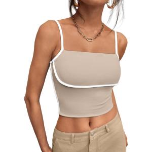 imageTrendy Queen Womens Camisole Tube Tops with Adjustable Spaghetti Strap Cute Summer Going Out Crop Tops 2025Beige