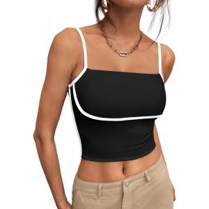 imageTrendy Queen Womens Camisole Tube Tops with Adjustable Spaghetti Strap Cute Summer Going Out Crop Tops 2025Black