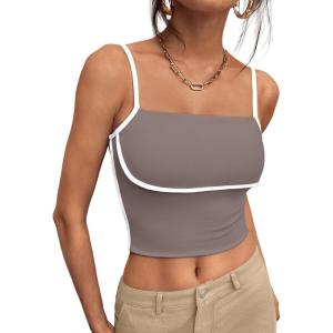 imageTrendy Queen Womens Camisole Tube Tops with Adjustable Spaghetti Strap Cute Summer Going Out Crop Tops 2025Coffee Grey