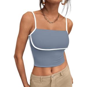 imageTrendy Queen Womens Camisole Tube Tops with Adjustable Spaghetti Strap Cute Summer Going Out Crop Tops 2025Haze Blue