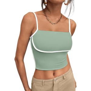 imageTrendy Queen Womens Camisole Tube Tops with Adjustable Spaghetti Strap Cute Summer Going Out Crop Tops 2025Light Green