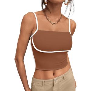 imageTrendy Queen Womens Camisole Tube Tops with Adjustable Spaghetti Strap Cute Summer Going Out Crop Tops 2025Mocha Brown