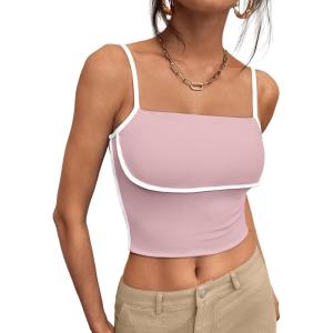 imageTrendy Queen Womens Camisole Tube Tops with Adjustable Spaghetti Strap Cute Summer Going Out Crop Tops 2025Pink